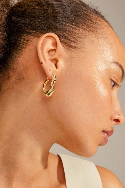 Wave Recycled Wavey Hoops Gold-Plated Earrings ACC Jewellery Pilgrim   