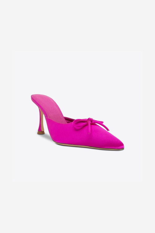 Antoinette Pink Satin Pointed Bow Mule Heel ACC Shoes - Heels Solsana   