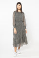 Serene Black Spot Shirred Waist LS Maxi Dress