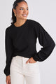 Annabelle Black Puff Sleeve Soft Textured Knit Top