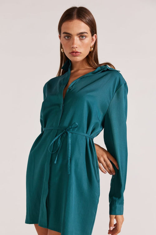 Leila Emerald LS Mini Dress WW Dress Staple The Label   