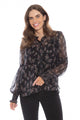 Keeper Black Sheer Blush Floral LS Button Front Blouse