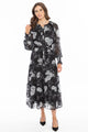 Perspective Large Black White Floral LS Tiered Maxi