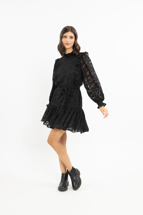 Wondrous Black Burnout Chiffon LS Mini Dress WW Dress Seeking Lola   