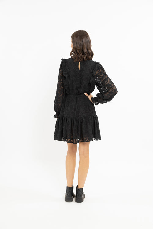 Wondrous Black Burnout Chiffon LS Mini Dress WW Dress Seeking Lola   