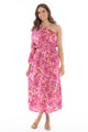 Streamlined Bold Fuchsia Floral One Sleeve Midi Dress