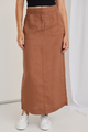 Tempt Mocha Linen Utilitarian Midi Skirt