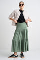 Blazing Moss Tiered Linen Midi Skirt