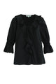 Distinctive Black Voile Ruffle Front Ss Top