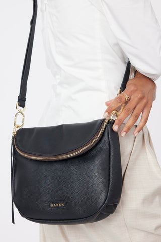 FiFi Black Fold Over Leather Shoulder Bag
